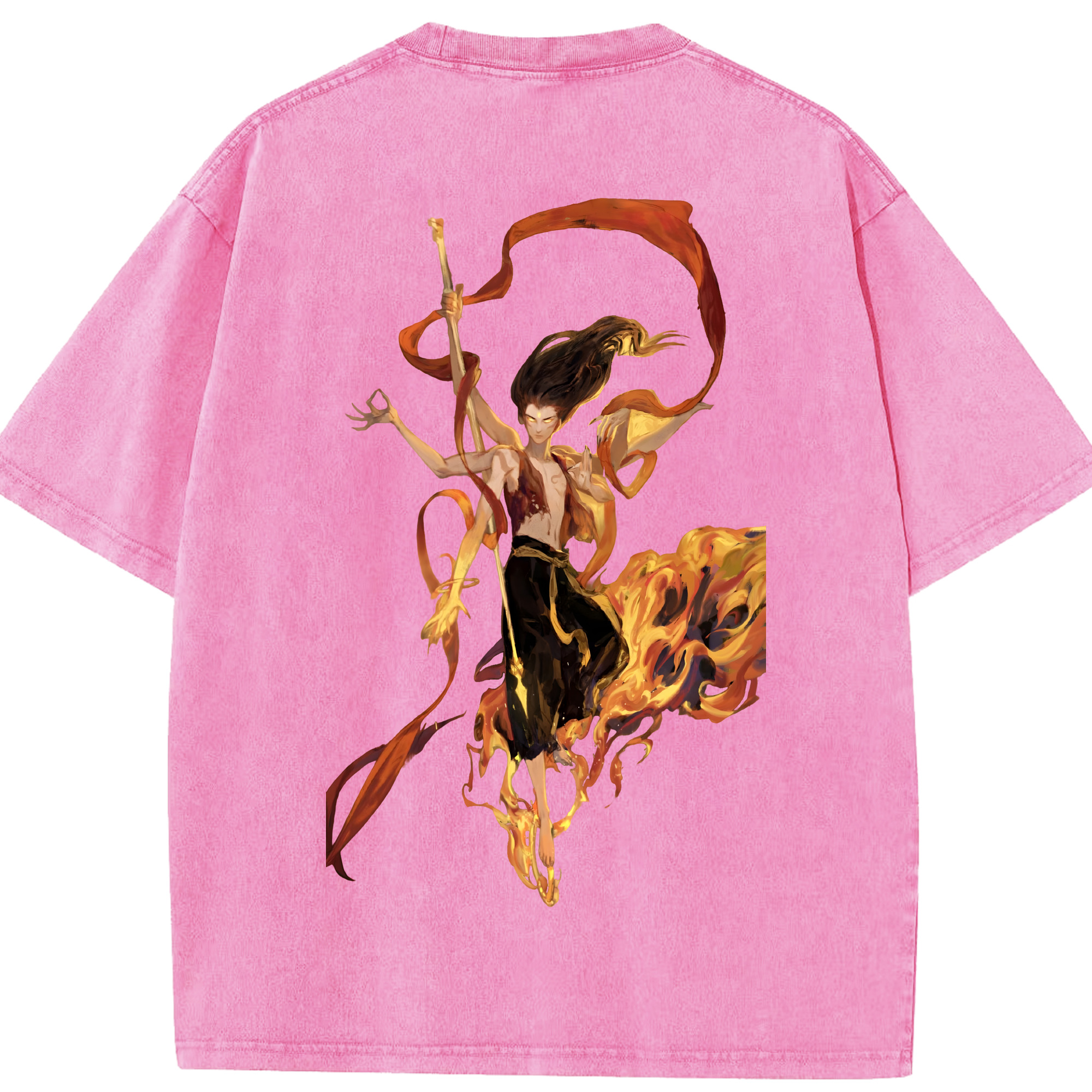 （画像用） Ne Zha 2 ナタ 魔童の大暴れ 綿100% ヴィンテージ風 半袖Tシャツ（背面プリント）